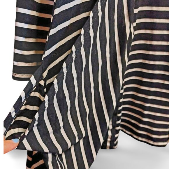 Flutter & Squeak Black & White Striped Cowl Neck Asymmetrical Top Dress, M - Picture 7 of 17